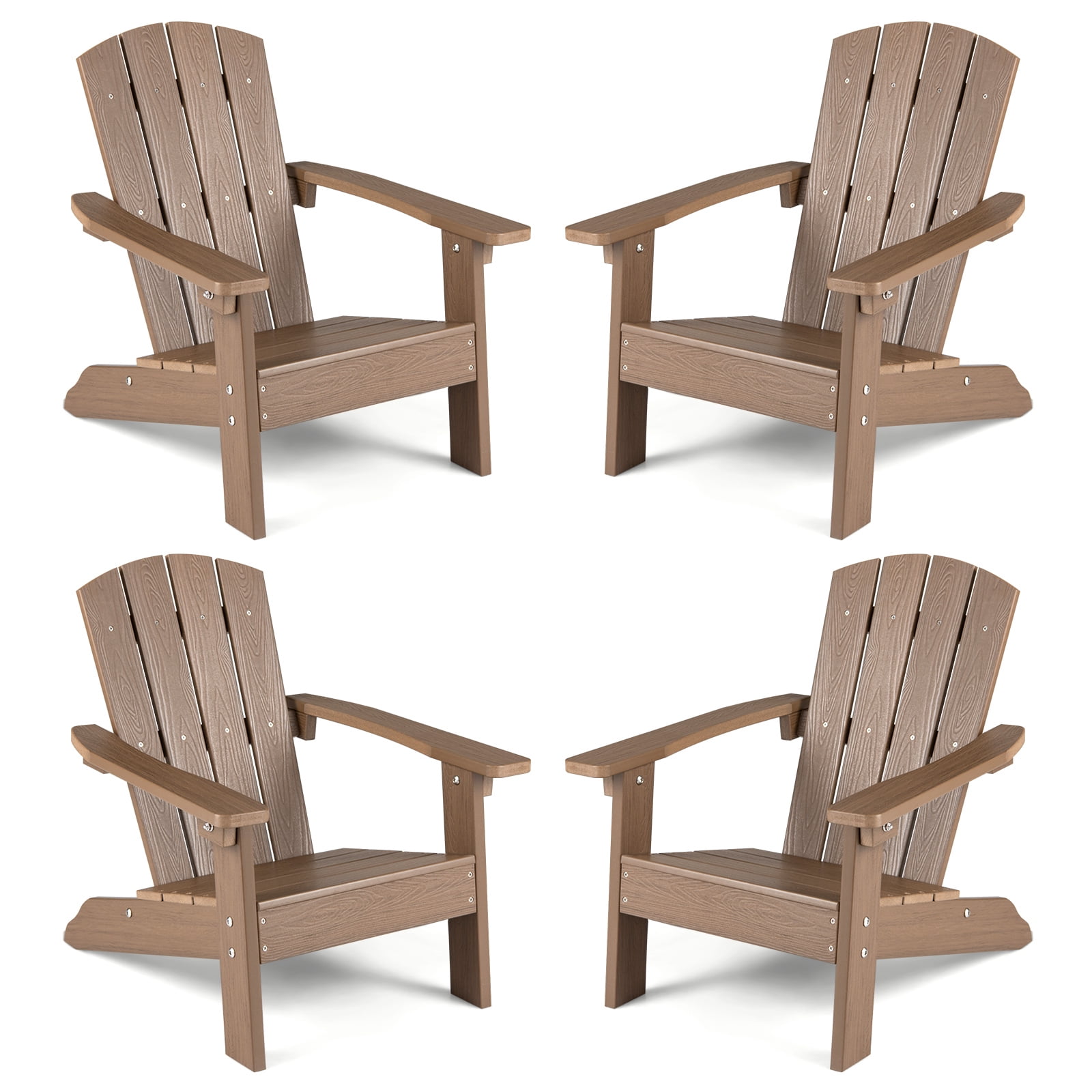 Gymax 4PCS Kid's Adirondack Chair All-Weather HIPS Toddler Lawn Chair w/ Ergonomic Design Brown