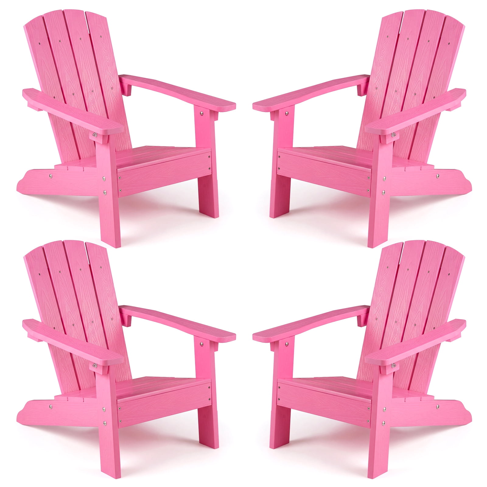 Gymax 4PCS Kid's Adirondack Chair All-Weather HIPS Toddler Lawn Chair w/ Ergonomic Design Pink