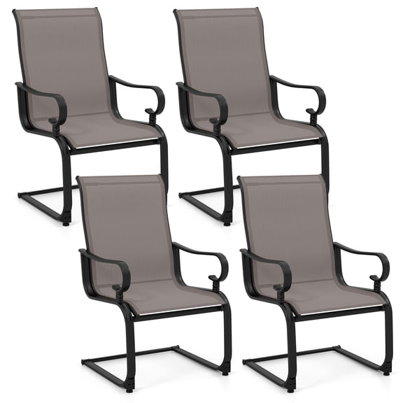 Gymax Patio Dining Chairs Set of 4 High Back Rocker Chairs w/ 15-Degree Slightly Rock Design C-spring Metal Frame Patio Furniture Seat for Porch Lawn Garden Backyard Balcony Gray