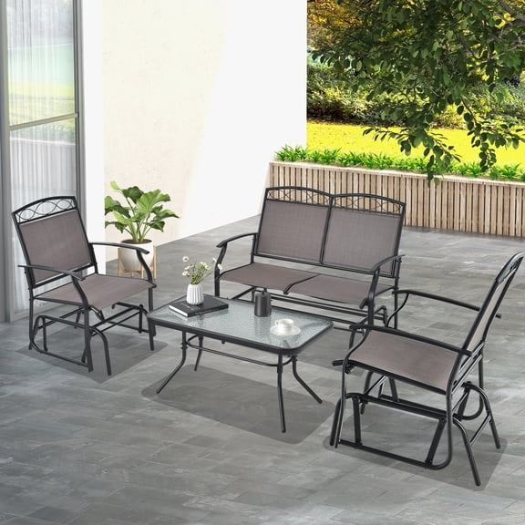 Gymax 4PCS Outdoor Glider Chair & Table Set Patio Conversation Furniture Set