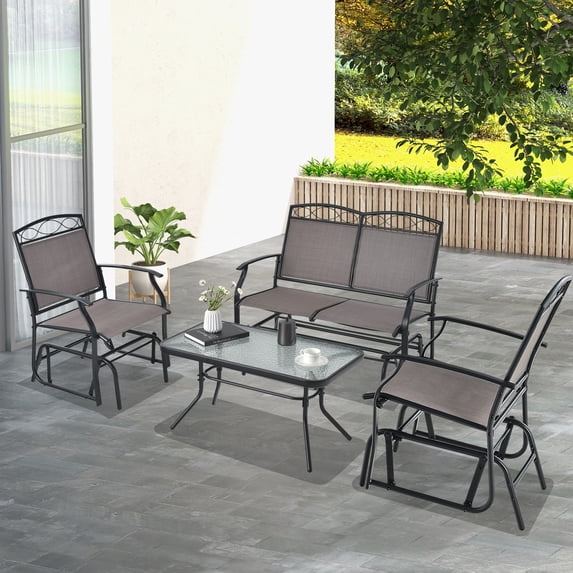 Gymax 4PCS Outdoor Glider Chair & Table Set Patio Conversation Furniture Set