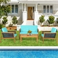 thumbnail image 1 of Gymax 4PCS Patio Acacia Wood Furniture Set PE Rattan Conversation Set w/ Turquoise Cushions, 1 of 9