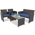 thumbnail image 1 of Gymax 4PCS Patio Conversation Set Outdoor Rattan Furniture Set w/ Navy Cushions, 1 of 10