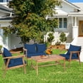 thumbnail image 1 of Gymax 4PCS Patio Conversation Set Wood Frame Furniture Set w/ Navy Cushions, 1 of 9