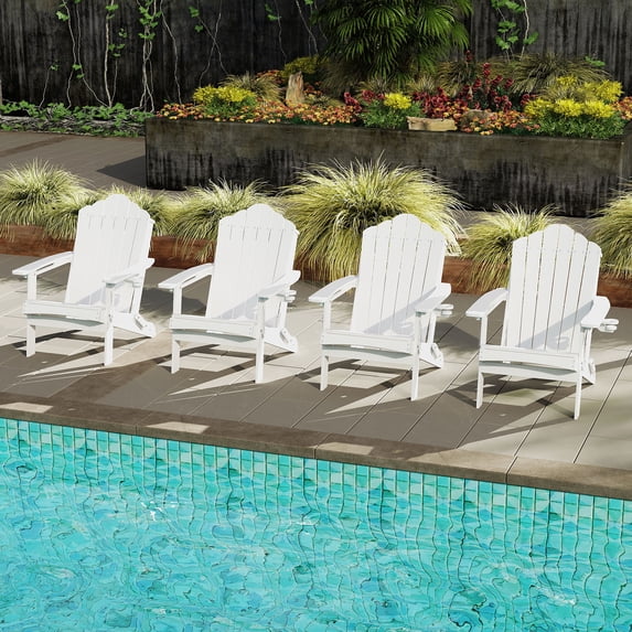 Gymax 4PCS Patio Folding Adirondack Chair Weather Resistant Cup Holder Yard White