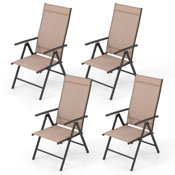 Gymax 4PCS Patio Folding Dining Chair w/ 7-Level Adjustable High Backrest for Garden Brown