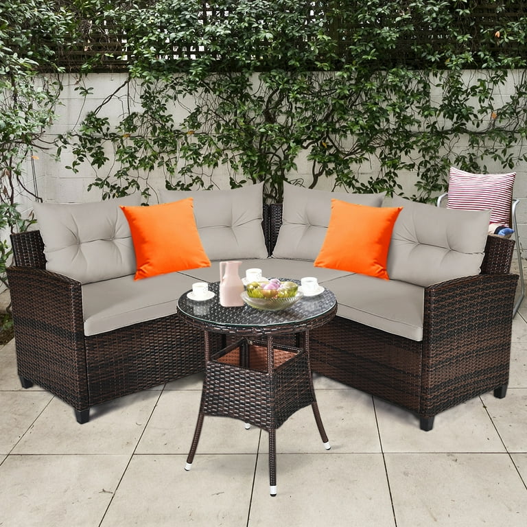 Gymax 3pc rattan furniture set outdoor patio couch sofa wicker set hotsell