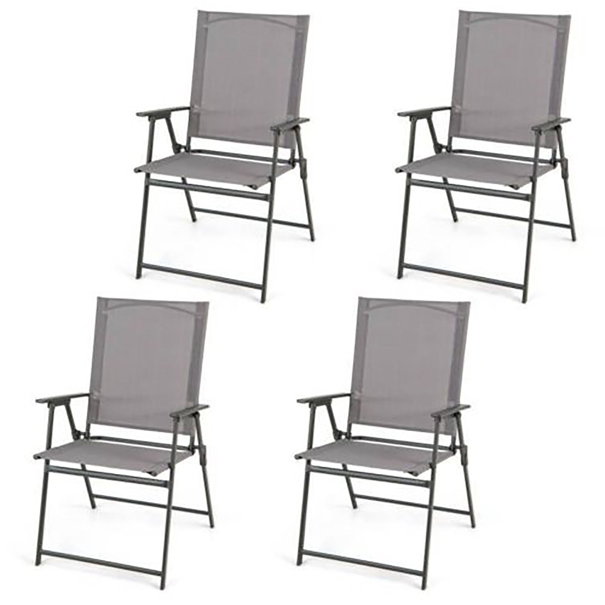 Gray Metal Frame Folding Outdoor Dining Chairs Set of 4