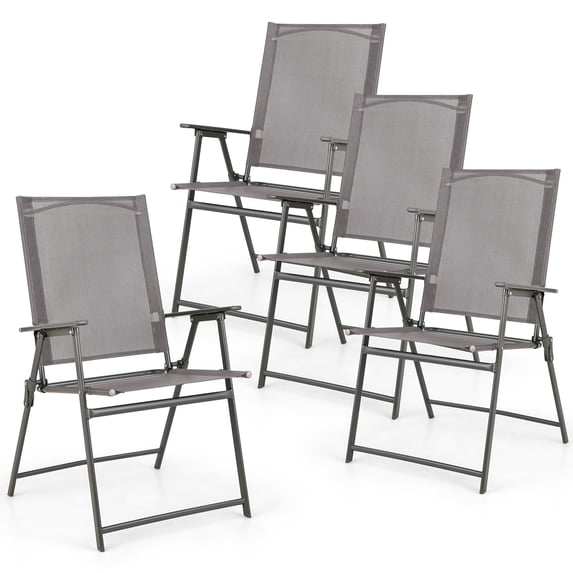 Gymax 4PCS Patio Portable Metal Folding Chairs Dining Chair Set Poolside Garden