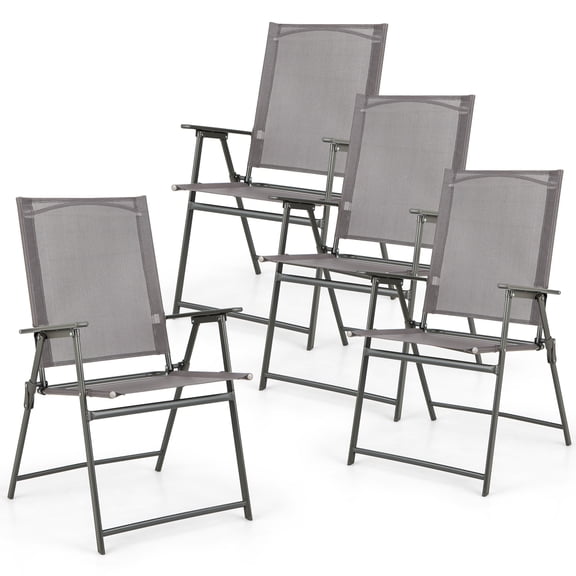 Gymax 4PCS Patio Portable Metal Folding Chairs Dining Chair Set Poolside Garden