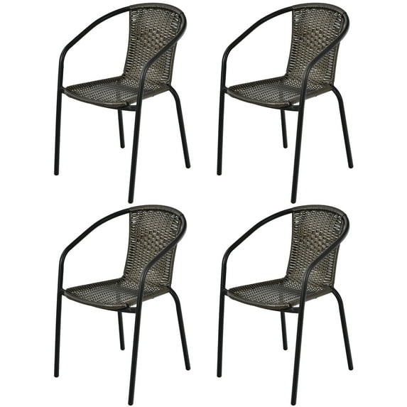 Gymax 4PCS Patio Rattan Dining Chair Outdoor Stackable Armchair Yard Garden Black
