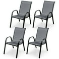 thumbnail image 1 of Gymax 4PCS Patio Stacking Dining Chairs w/ Curved Armrests & Breathable Seat Fabric Grey, 1 of 10