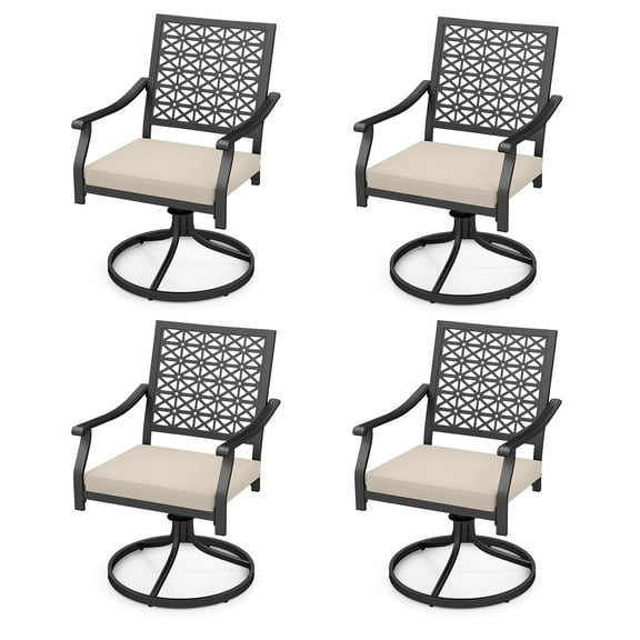 Gymax 4 Pieces Outdoor Swivel Chairs Patio Dining Chairs w/ Padded Cushions Beige & Black