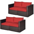 thumbnail image 1 of Gymax 4PCS Rattan Corner Sofa Set Patio Outdoor Furniture Set w/ Red Cushions, 1 of 3