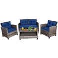 thumbnail image 1 of Gymax 4PCS Rattan Furniture Set Coffee Table Cushioned Sofa Garden Lawn Patio Navy, 1 of 8