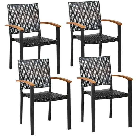 Gymax 4PCS Stackable Patio Wicker Dining Chair Rattan Armchair Outdoor Yard