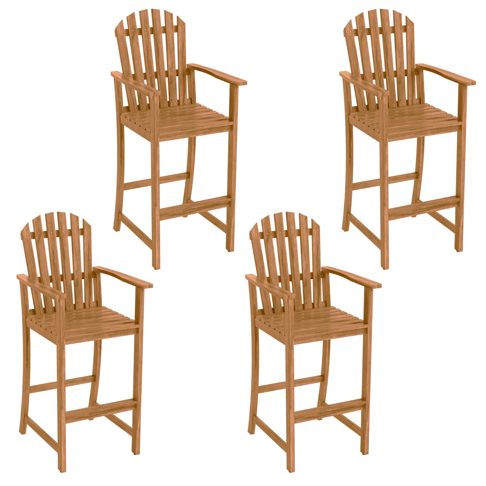 Gymax 4PCS Tall Adirondack Chair w/Back Armrests & Footrest for Balcony Porch Deck Natural