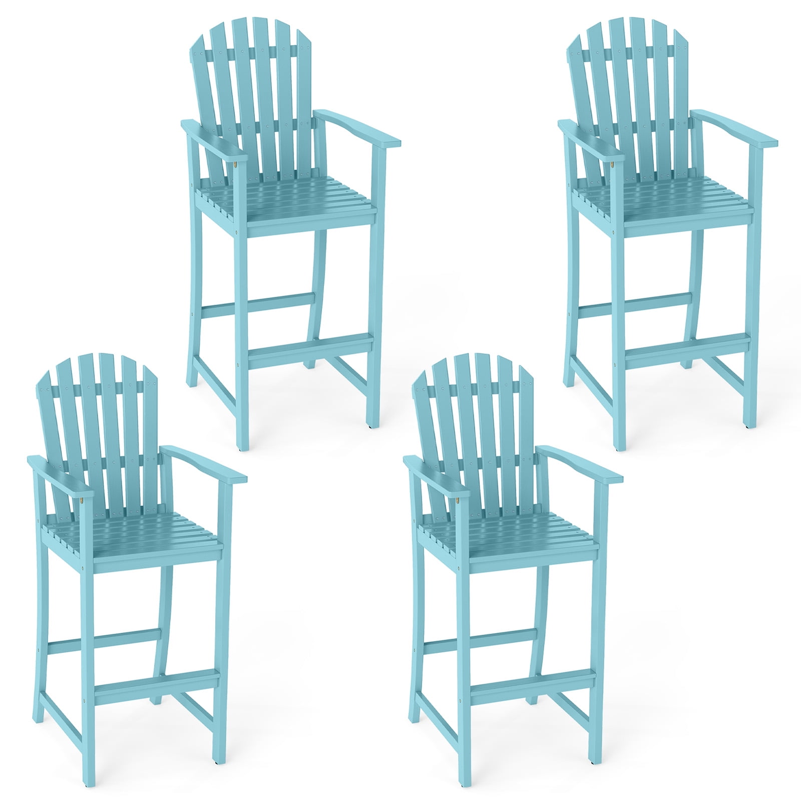 Gymax 4PCS Tall Adirondack Chair w/Back Armrests & Footrest for Balcony Porch Deck Turquoise