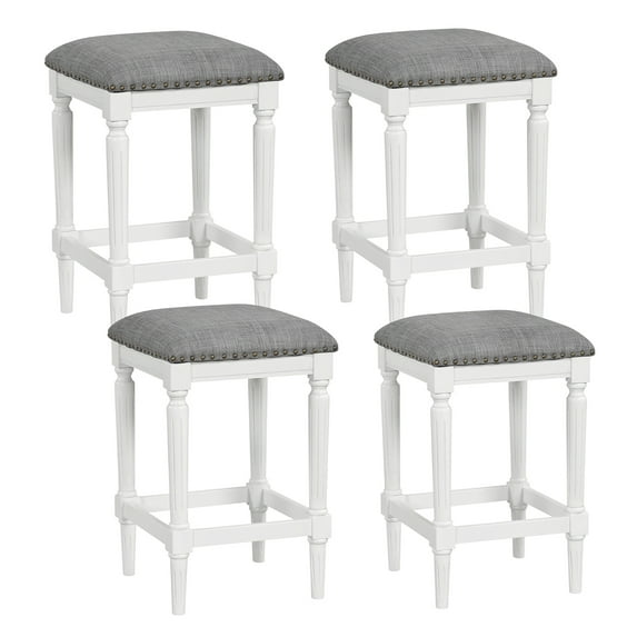 Gymax 4PCS Upholstered 3-Height Bar Stool Versatile Kitchen Dining Stool