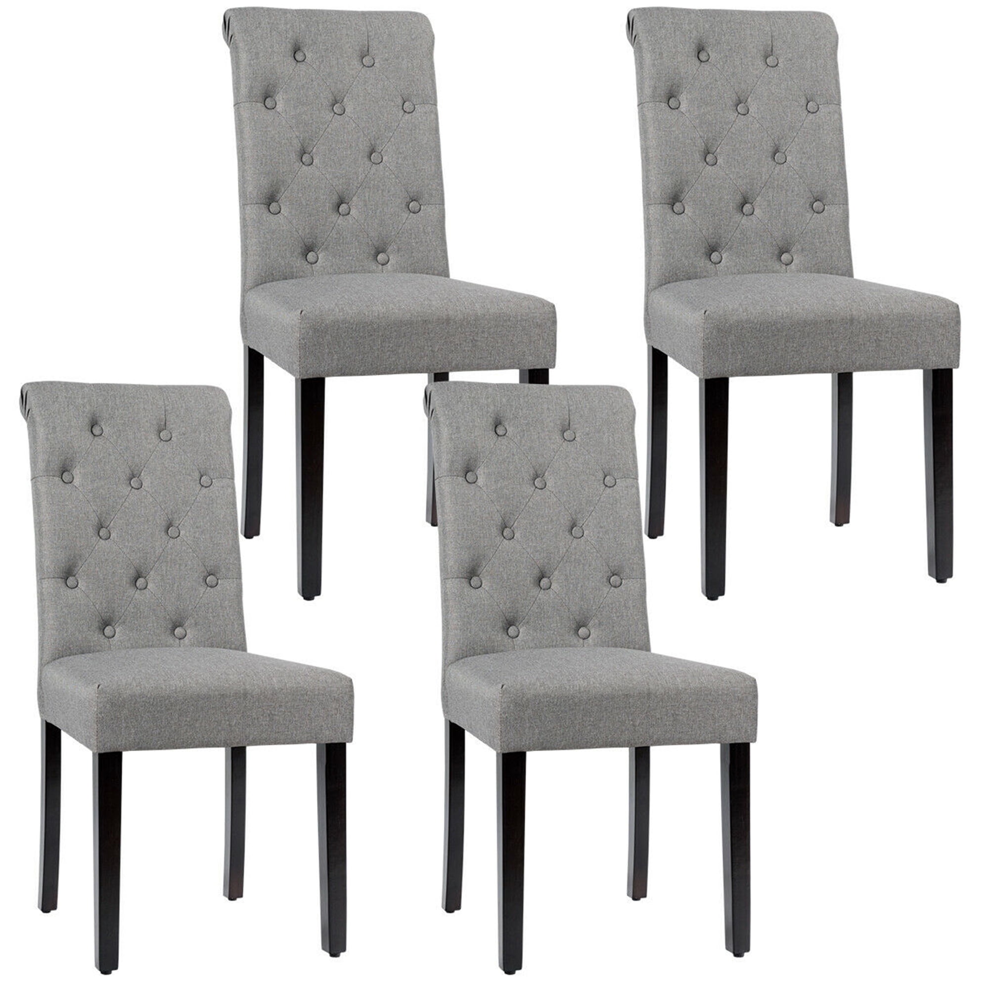 Gymax 4PCS Upholstered Dining Chair High Back Armless Chair w/ Wooden Legs Grey