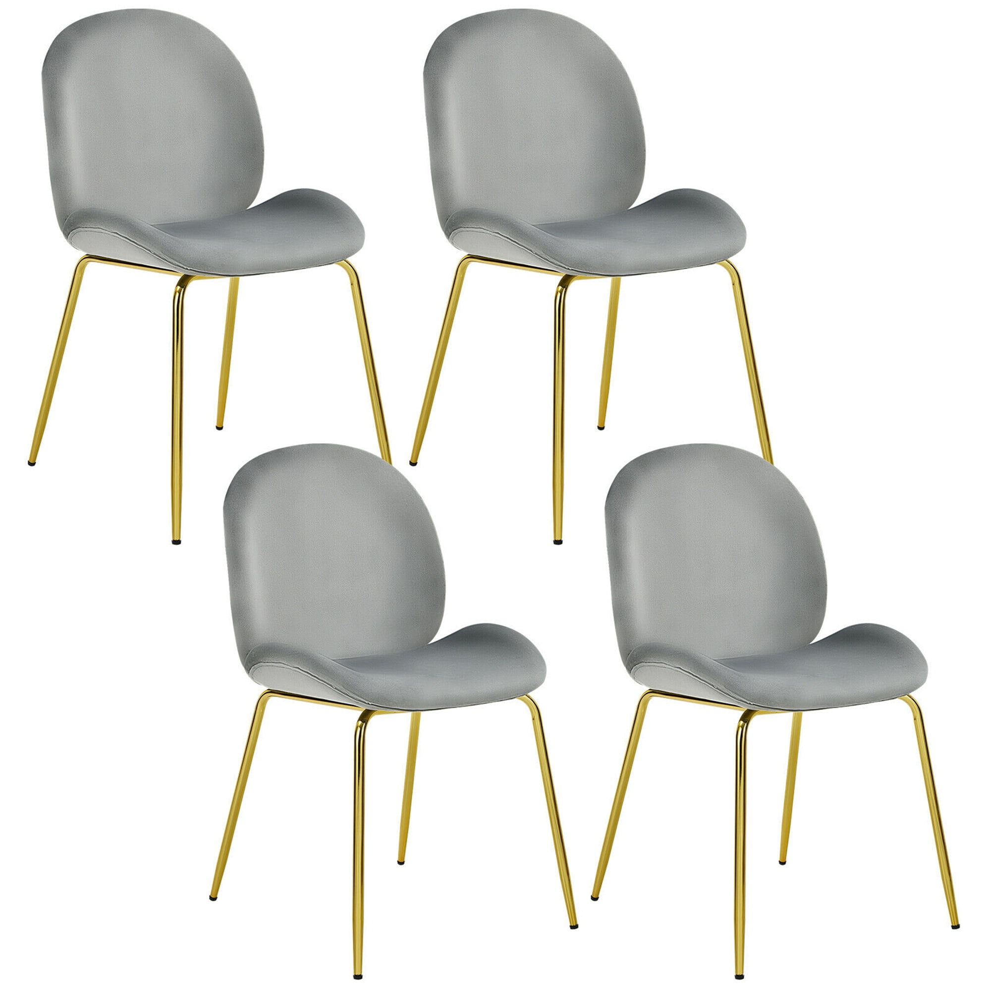 Gymax 4PCS Velvet Dining Chair Accent Leisure Chair Armless Side Chair Grey