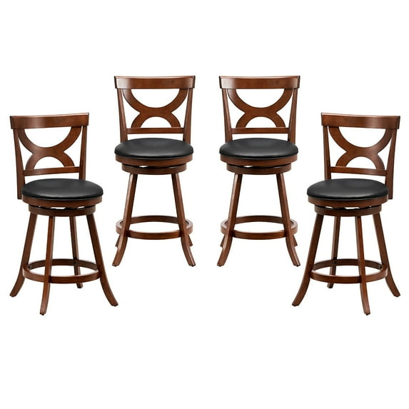 Gymax 4pcs 24'' Bar Stools 360° Swivel Counter Height w/ PVC Leather Cushioned Seat