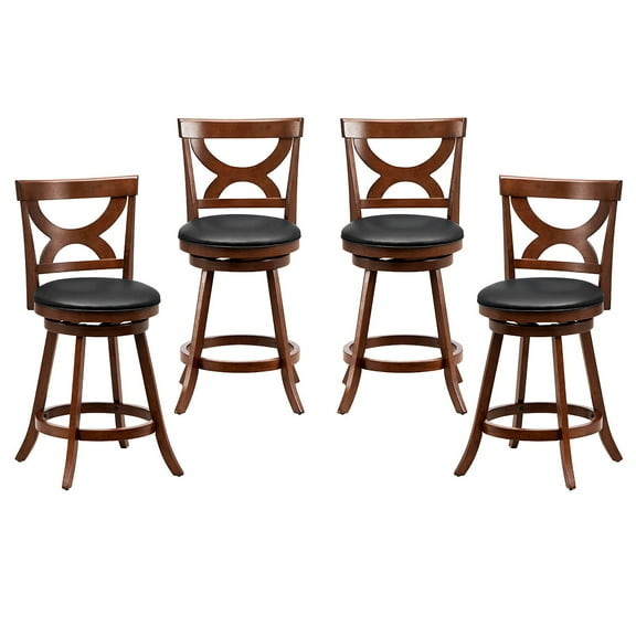 Gymax 4pcs 24'' Bar Stools 360 Swivel Counter Height w/ PVC Leather Cushioned Seat