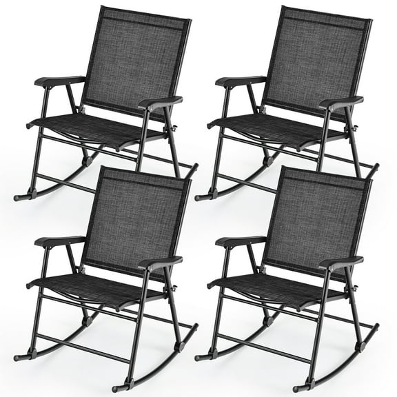 Gymax 4pcs Patio Folding Rocking Chair Heavy-Duty Metal Frame Rockers Outdoor Black