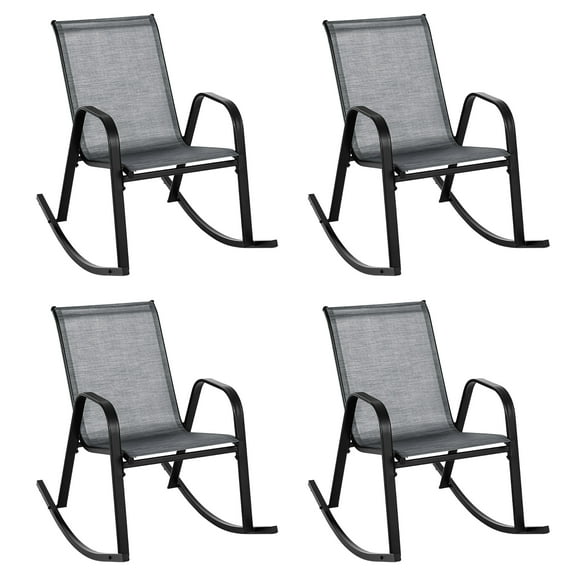 Gymax 4pcs Patio Rocking Chair Heavy-Duty Metal Rocker Outdoor Anti-Slip Gray