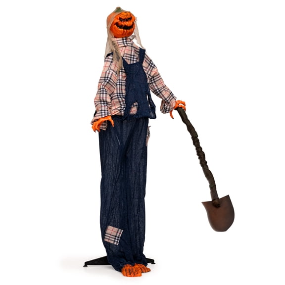 Gymax 5.3 ft Outdoor Lighted Standing Pumpkin Man w/Waving Hands Moving Head Prop for Farm
