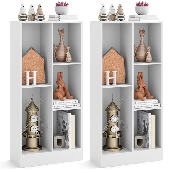 Gymax 5-Cube Bookshelf 41'' Floor Bookcase w/ 2 Anti-Tipping Kits Freestanding Storage White