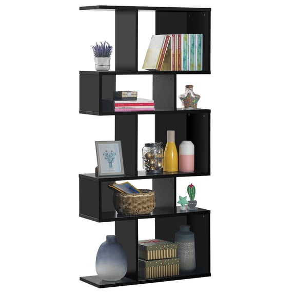 Gymax 5 Cubes Ladder Shelf Freestanding Corner Bookshelf Display Rack Bookcase Black