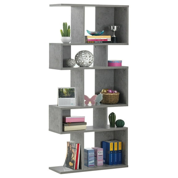 Gymax 5 Cubes Ladder Shelf Freestanding Corner Bookshelf Display Rack Bookcase Gray