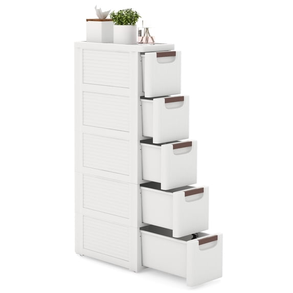 Gymax 5-Drawer Narrow Rolling Storage Cabinet w/ Pull Handles Built-in Wheels