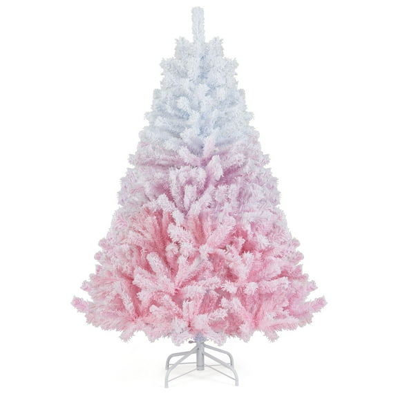 Gymax 5  FT Artificial Christmas Tree Hinged Snow Flocked Xmas Tree w/ 456 Lush Branch Tips