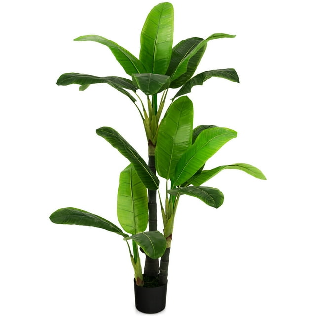 Gymax 5 FT Artificial Banana Palm Tree with Large Leaves & Adjustable