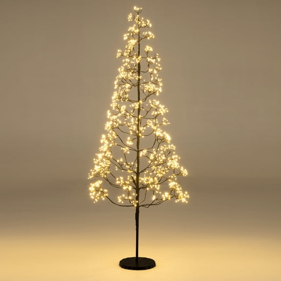 Gymax 5 FT Lighted Alpine Tree w/1000 White LED Lights Weighted Base for Christmas Black