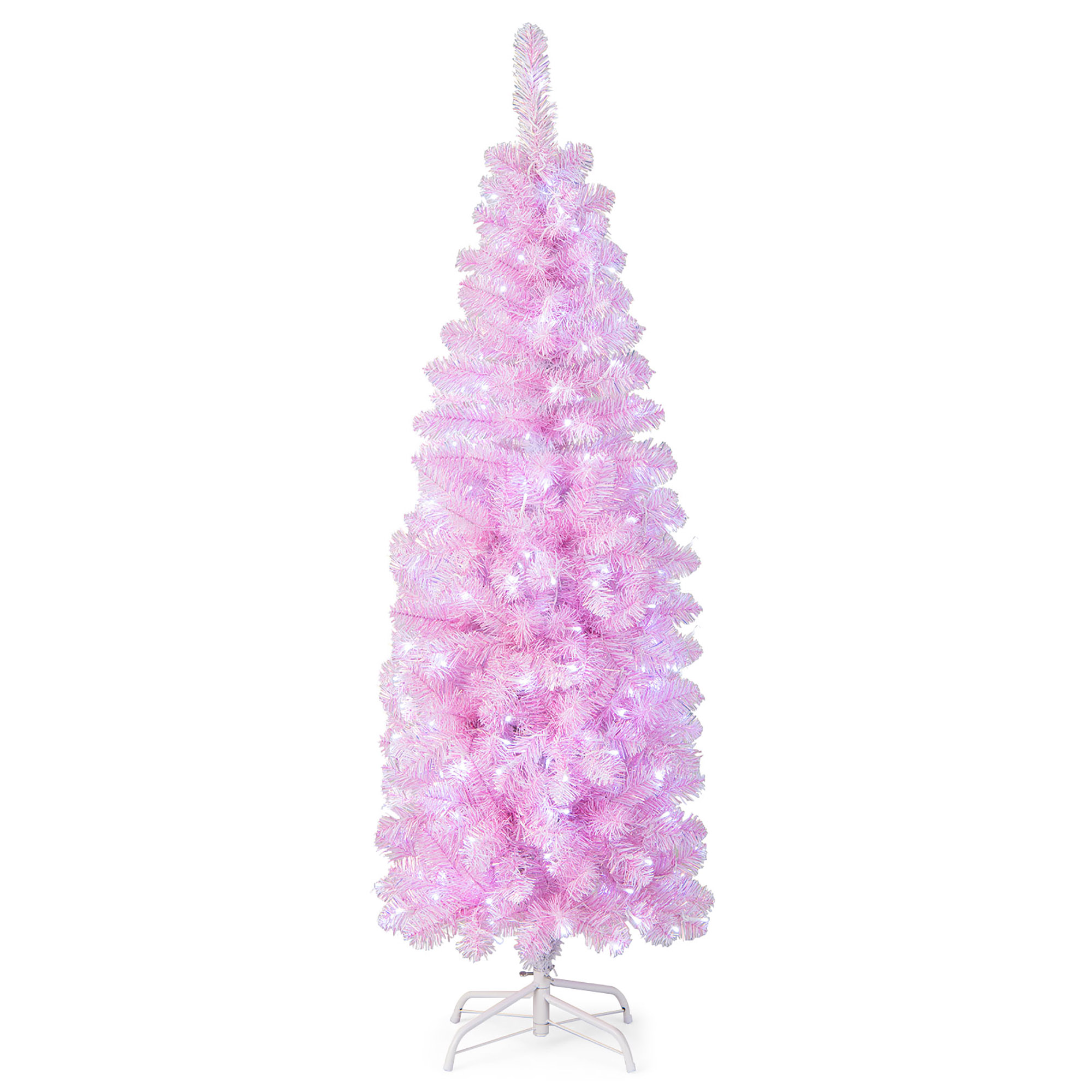 Gymax 5 FT PreLit Artificial Christmas Tree Hinged Slim Pencil Christmas Tree