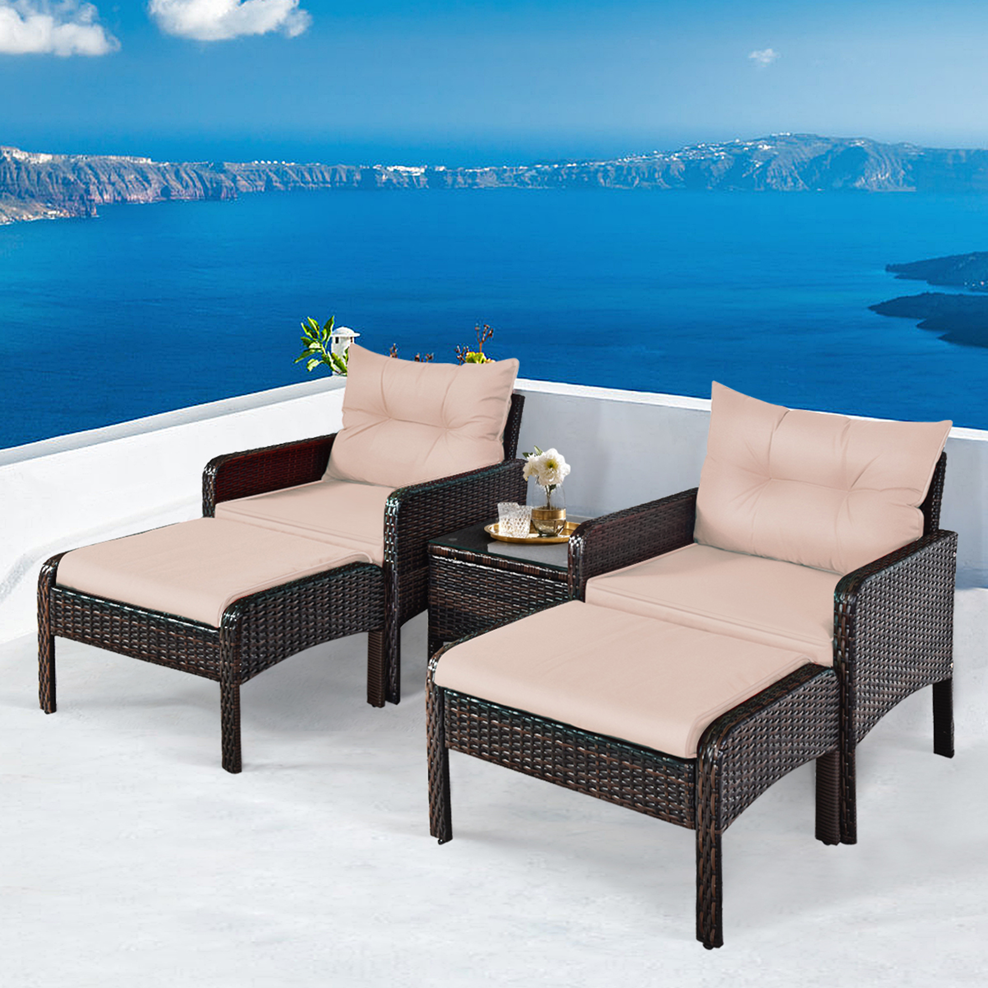 Gymax 5 PC Patio Set Sectional Rattan Wicker Furniture Set Home Outdoor - image 1 of 10