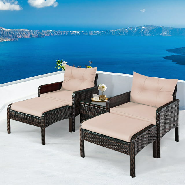 Gymax 5 PC Patio Set Sectional Rattan Wicker Furniture Set Home Outdoor