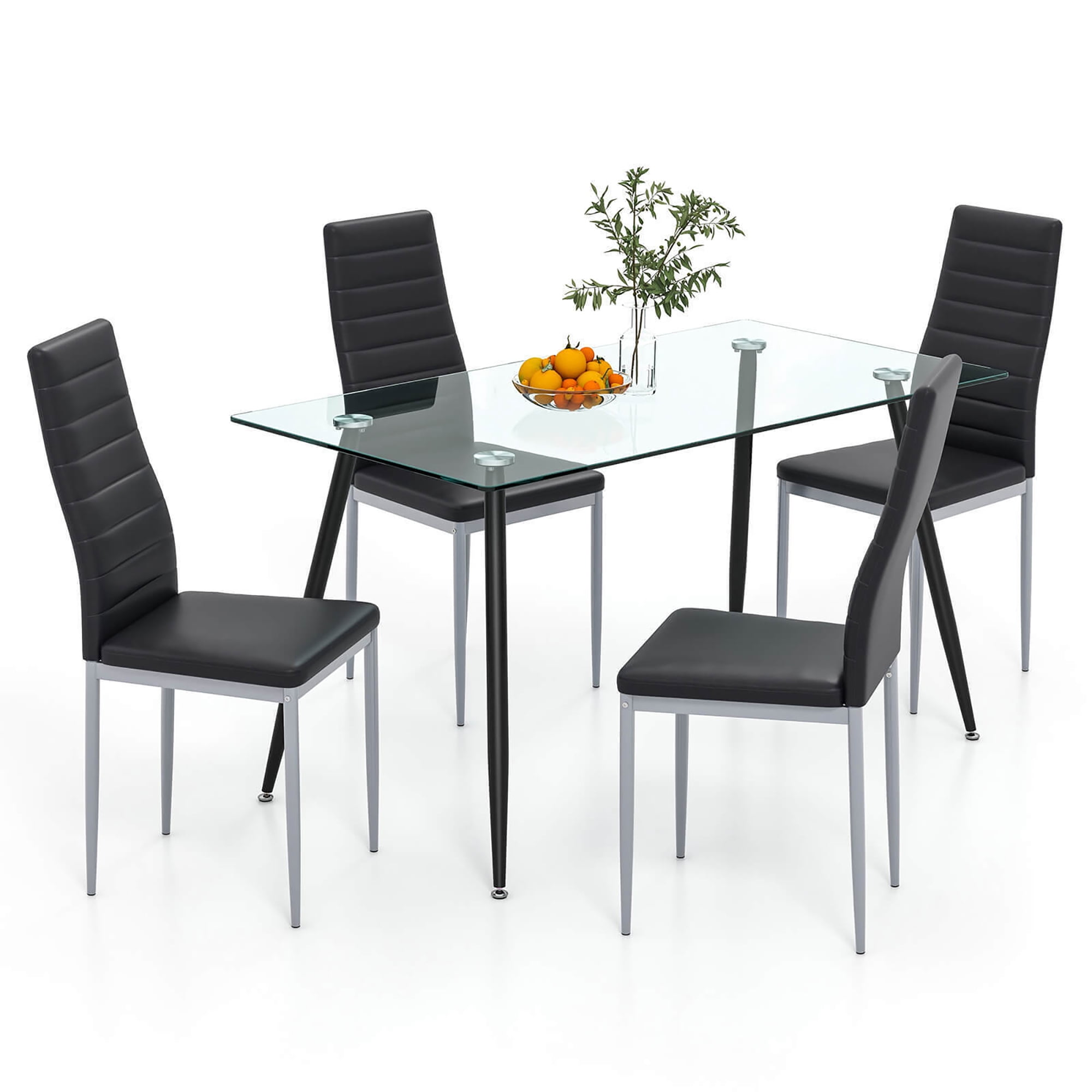 Gymax 5 PCS 51'' Rectangle Dining Set 0.3'' Thick Glass Table w/ 4 ...