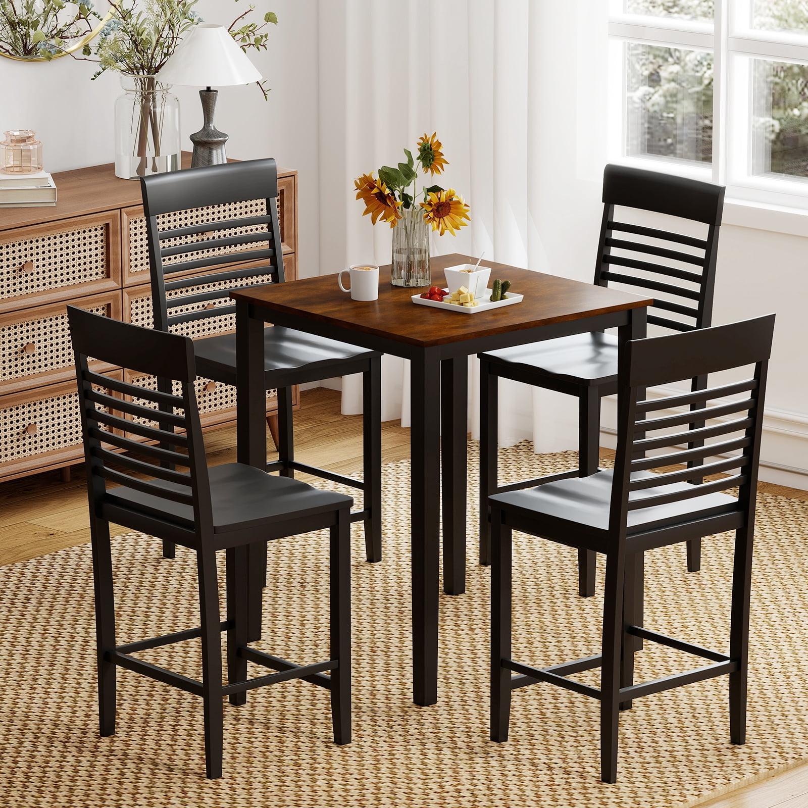 Gymax 5 PCS Counter-Height Dining Table Set for 4 Square Kitchen Table ...
