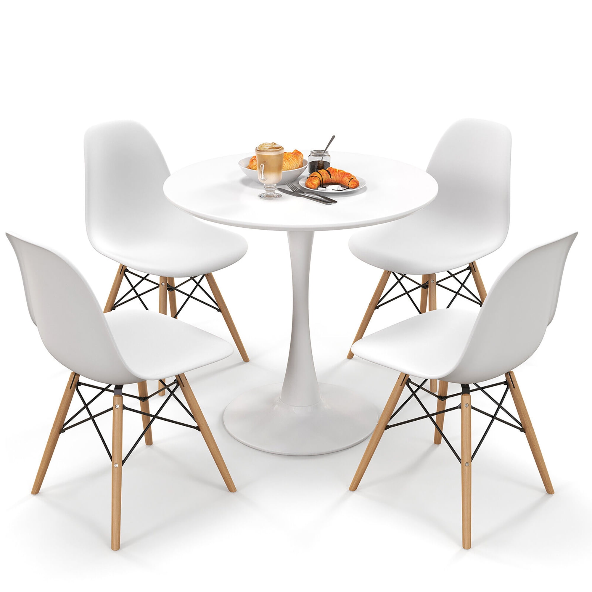 Gymax 5 PCS Dining Set Modern Round Dining Table 4 Chairs for Small ...