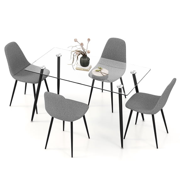 Gymax 5 PCS Dining Table Set 51" Modern Rectangular Glass Table & 4 Chairs Kitchen