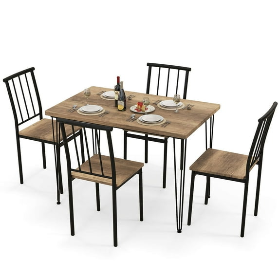 Gymax 5-Piece Dining Table Set for Small Space Kitchen Table Set for 4 Natural