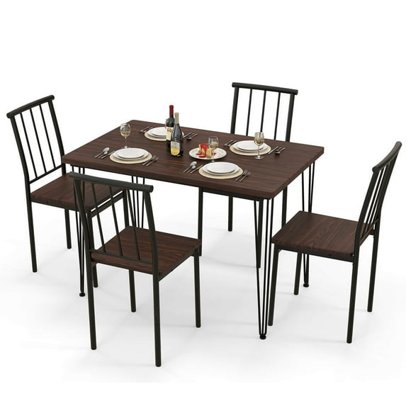 Gymax 5-Piece Dining Table Set for Small Space Kitchen Table Set for 4 Walnut