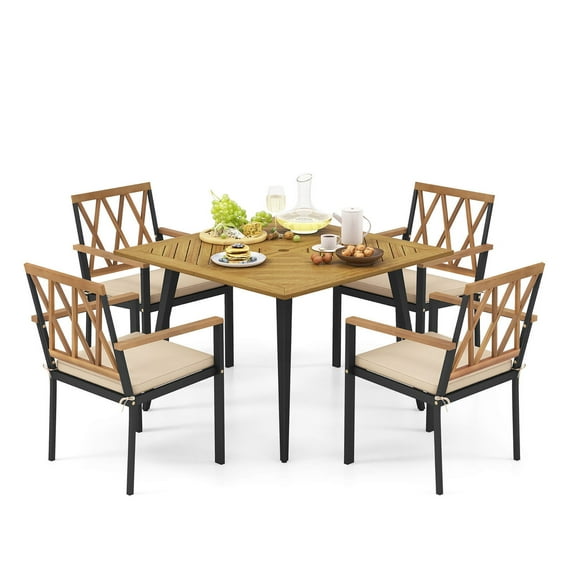 Gymax 5 Pieces Patio Dining Set Outdoor Dining Table & Chairs w/ Cushions