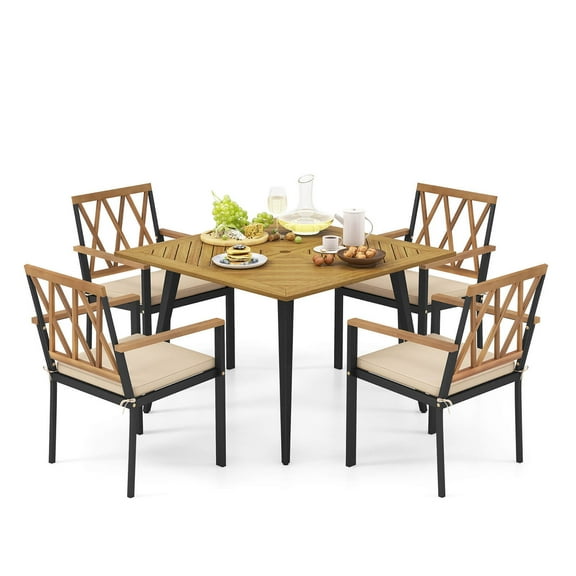Gymax 5 Pieces Patio Dining Set Outdoor Dining Table & Chairs w/ Cushions