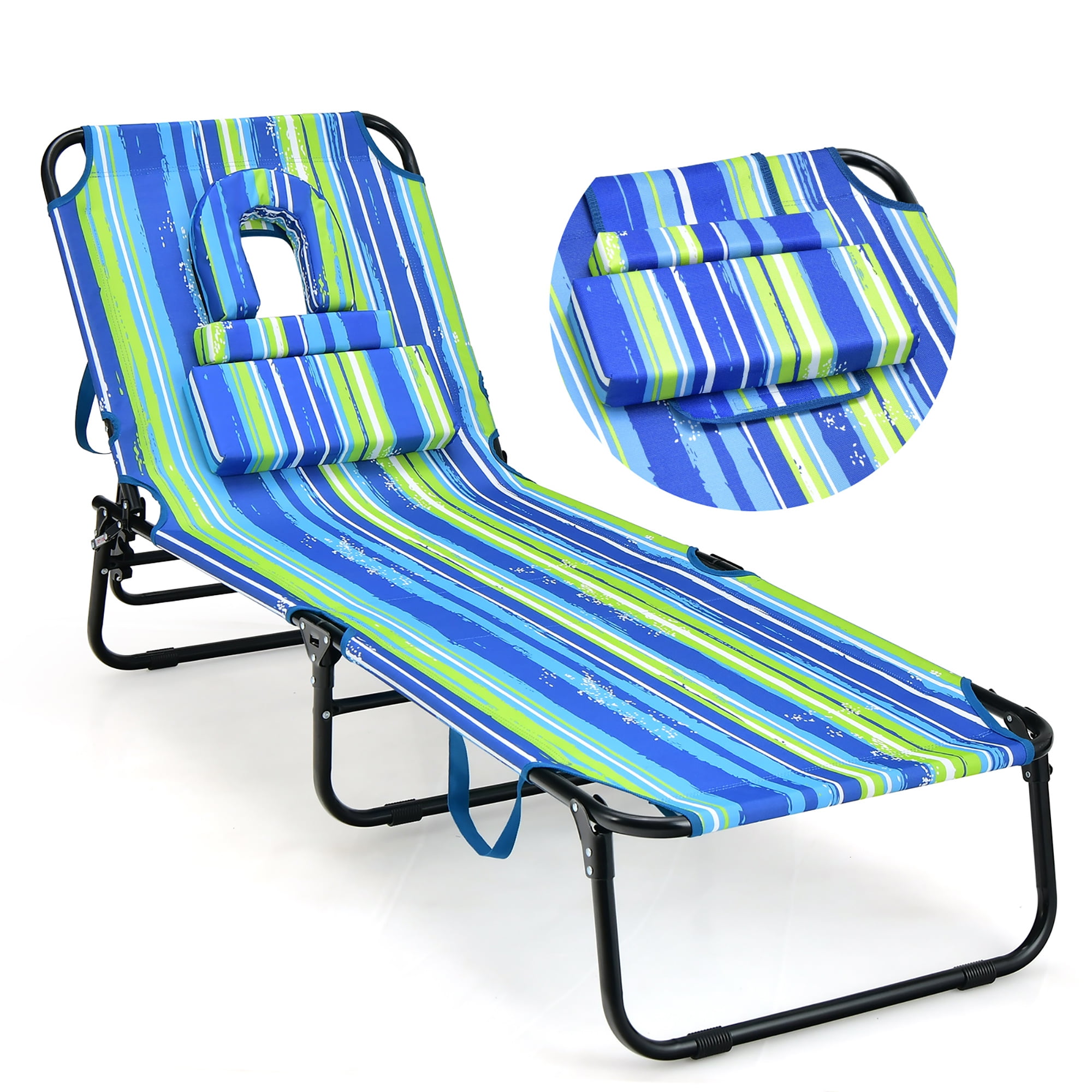 Gymax 5Position Lounge Chair Adjustable Beach Chaise w/ Face Cavity