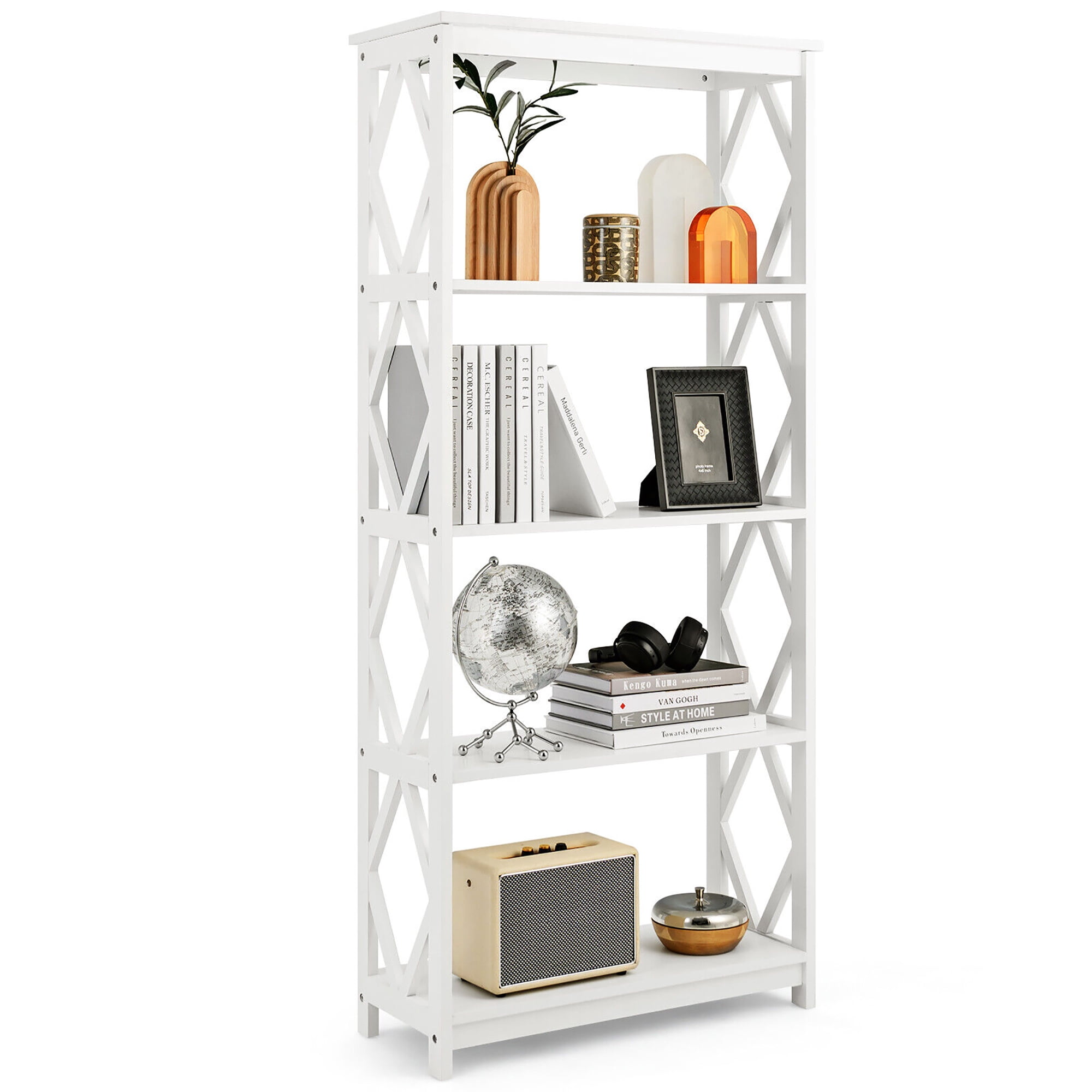 Gymax 5-Tier Open Bookshelf Bookcase Standing Casual Home Storage ...